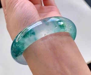 Certified Natural Burmese Ice Green flower Jade jadeite Bracelets Gift Bangle AA - Picture 1 of 8