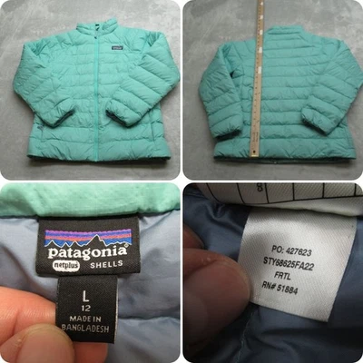 Patagonia Down Sweater Jacket Youth Large Light Teal Insulated Full Zip Puffer - Image 1 of 4
