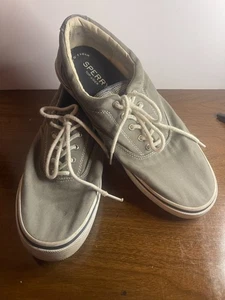 Men’s Sperry Top Sider Sneaker Deck Boat Shoes Gray Canvas Nautical Sz 11.5 Used - Picture 1 of 10