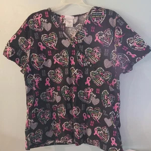 Scrubstar SZ L Women's Breast Cancer Awareness V-Neck Print Scrub Top Large - Picture 1 of 4