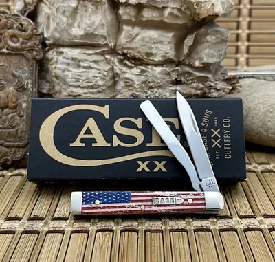 Case XX USA Natural Bone Red/White/Blue Vintage Flag Bullet 1/500 Baby Doc Knife - Image 1 of 4