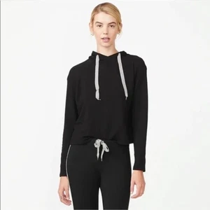 Monrow Black Cropped Hoodie with Chevron Ties size XS - Picture 1 of 7