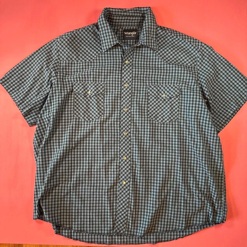 Camisa Western Vintage Años 90 Wrangler Perla A Presión Cuadros Manga Corta Camisa Abotonada Foto 1 de 4