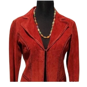Cache Rust Suede Leather Peek-A-Boo Crochet Insert Jacket Top New $248 NWT - Picture 1 of 6