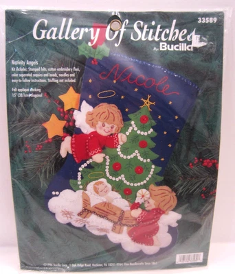 Novo, lacrado, vintage 1996 Bucilla "Nativity Angels" kit de apliques de feltro meia - Imagem 1 de 3