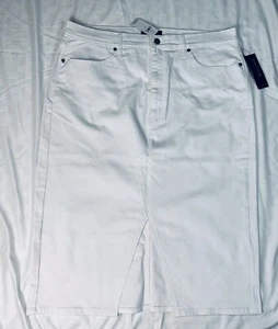 Banana Republic White Denim Midi Skirt Split Front SZ 16 Stretch NWT - Picture 1 of 6
