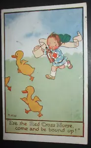 WW1 M.H.W. Comic DUCKLINGS GIRL RED CROSS NURSE COME BE BOUND UP BANDAGES R Tuck - Picture 1 of 2