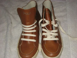 Vintage Ralph Lauren High Top Sneaker braun Leder Chukka Schuhe Herren Größe 9D - Bild 1 von 5
