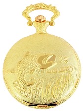 Pocket Watch Quartz White Gold Fish Metal Fob Watch W-50742420611299