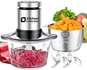Electric Food Processor Meat Chopper Grinder Vegetable Fruit Blender 2x 2L Bowls - Picture 1 of 12