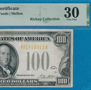 $100. 1928 GOLD SEAL GOLD CERTIFICATE BEAUTIFUL PMG VF30  NO COMMENTS - Picture 1 of 3