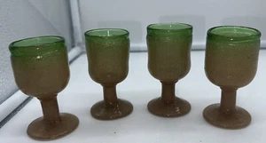 4 Set Mexican Hand Blown Amber Sea Foam Green Cordial Shot Glasses Vintage - Picture 1 of 6