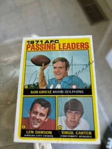 🔥🔥 Bob Griese Dolphins Signed Autographed 1972 Topps Leaders Card !🔥🔥 - Picture 1 of 2