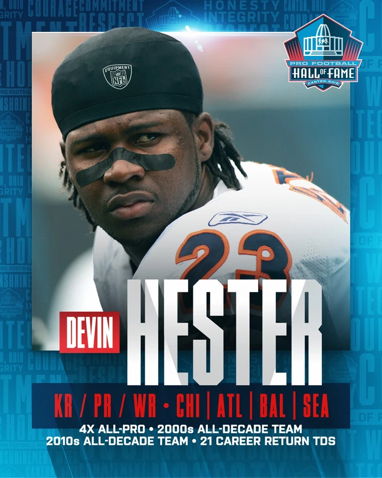 Foto de fútbol americano de la NFL Devin Hester 2024 Salón de la Fama Chicago Bears 8x10 Foto 1 de 1