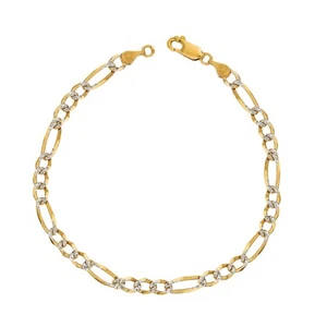 Ritastephens Sterling Silver Gold Plated White Pave Figaro Chain Anklet 9" - Picture 1 of 4