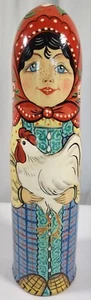 VTG Signed Matryoshka Russian Hand Painted Nesting Bottle Holder Chicken Lady - Picture 1 of 10