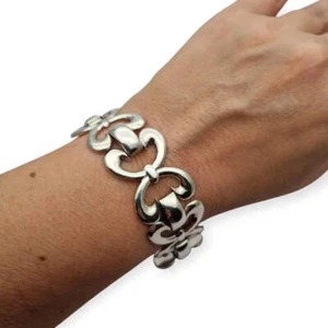 Vintage 925 Silver Symmetrical Bow Articulated Link Bracelet - Picture 1 of 10