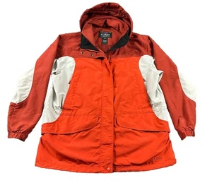 Vtg LL Bean Rain Windbreaker Jacket Women’s XL Orange Red Nylon Repel Hooded Zip - Picture 1 of 10