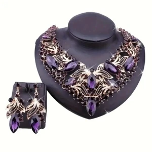 Elegante conjunto de joyas de diamantes de imitación para mujer-collar y pendientes, perfecto para fiestas - Imagen 1 de 21