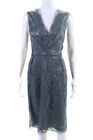 Lida Baday Womens Lace Abstract Print V-Neck Sleeveless Dress Blue Size 8