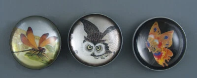 LARGE PICTURE BUTTON WITH CRYSTAL DOME - SET OF 3 - Image 1 of 2