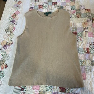 LRL Ralph Lauren Vest Sweater Womens XL Extra-Large Beige Sleeveless Knit - Picture 1 of 5