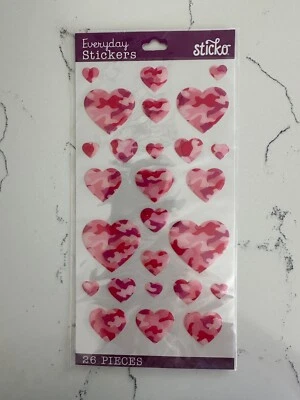 Sticko Autocollant Everyday Stickers 26 PC Pink Camo Hearts Scrapbooking Crafts - Image 1 of 4