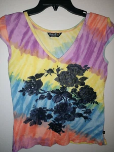 CHAUDRY KC SPORTS TIE DYE SHORT SLEEVE TOP WITH SEQUINS.  SIZE M - Picture 1 of 3