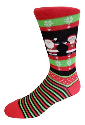 ¡NUEVO! Mr and Mrs Claus Ho Ho Ho Navidad Vacaciones Calcetines Rayas Rojas OSFM Regalo Foto 1 de 4