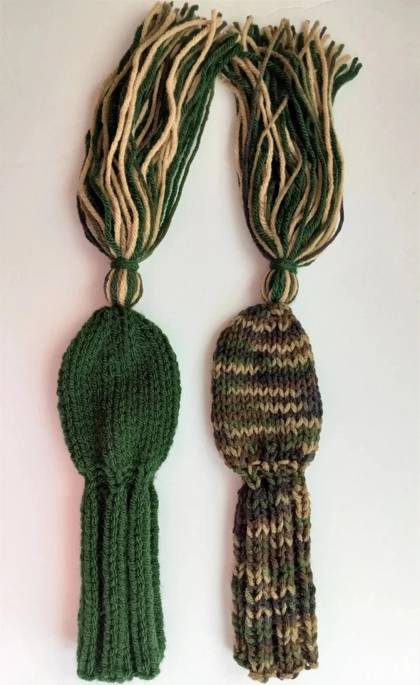 EROSGIFTS.ORG SET 2 CAMO GREEN Hand Knit GOLF CLUB HEADCOVERS 8" fit putter iron hybrid wedges