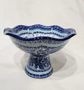 Unikat Polish Pottery Serving Pedestal Berry Bowl M Starzyk 2487 Handmade Poland - Picture 1 of 13
