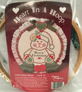 Sewing Craft Kit 1984 Flying Fingers Christmas Bear Applique Hoop Sewing Kit 8" - Picture 1 of 2