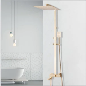 Juego de Grifo de Ducha de Baño Dorado Cepillado 12" Lluvia Cabeza Cuadrada Grifo Montado en la Pared - Imagen 1 de 12