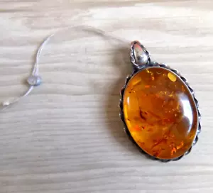 Colgante de plata de ley 295 piedra ámbar coñac báltico natural vintage - Imagen 1 de 5