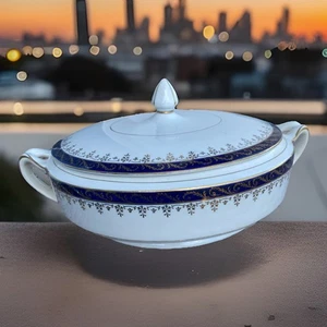 Ant. Alfred Meaken England Blue de Roi Suppenterrine für 2 Kobalt & Gold Romantisch - Bild 1 von 5