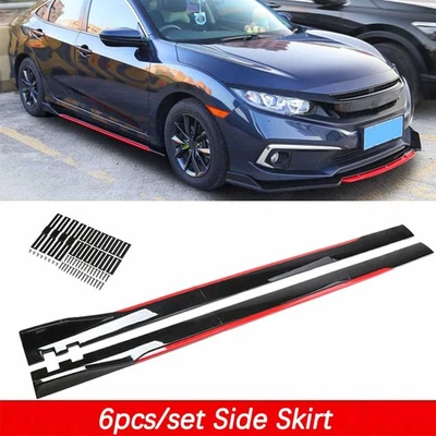 86.6" Glossy Black with Red Line Side Skirts (PP) For Infiniti Q50 Q60 Q70 G37 - Imagem 1 de 4