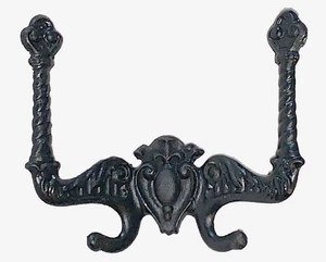 Black Cast Iron Hall Tree 5" Tall Hat & Coat Hook, Wood Screw Back Mount LB 33 - Picture 1 of 11