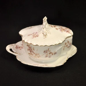 RC Rosenthal Sauce Tureen Attached Underplate Lid 1898-1906 Gold Louis XIV Mold - Picture 1 of 12