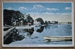 Mystic, CT. Shore Scene Along Gravel Street - 1920s-30s Postcard - Picture 1 of 2