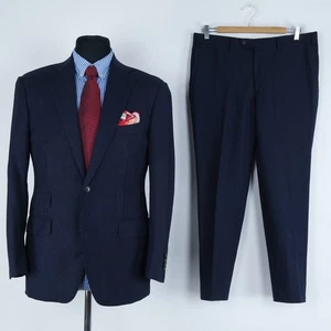 Mens Check SUITSUPPLY Suit 40R UK Size Trousers W34 L27 Dark Blue Wool 2 Piece - Picture 1 of 22