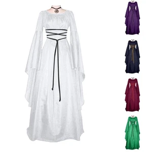 Elegant Medieval Cosplay Dress for Women with Square Collar and Long Sleeves - Picture 1 of 9