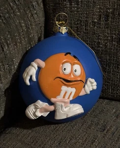 M&M's Christmas Ornament Orange on Blue ball Large - Picture 1 of 4