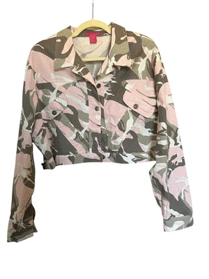 Jaqueta utilitária Thalia Sodi feminina 3X rosa cinza camuflagem botão frontal Y2K - Imagem 1 de 4