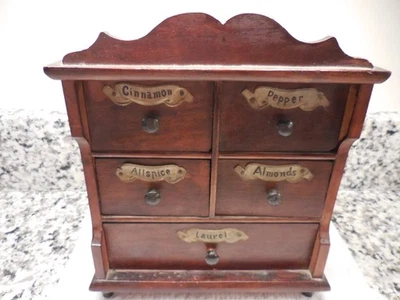 ANTIGUO ARMARIO DE ESPECIAS CON PLACAS DE IDENTIFICACIÓN EN CAJONES Foto 1 de 4