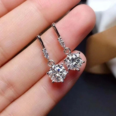 2Ct Round Cut Lab Created Diamond Drop & Dangle Earrings 14K White Gold Plated - Image 1 of 4