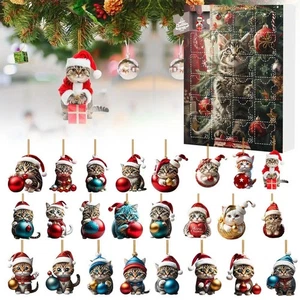 Katze Adventskalender 2025,24 Tage Weihnachten Countdown Kalender Acryl Baumschmuck - Bild 1 von 3