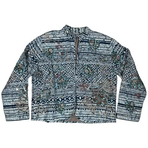 Chico’s Blazer Jacket 1.5 (Med) Blue Embellished Embroidered Sequin Open Front - Picture 1 of 6
