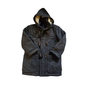 Vtg Gap Kids Wool Duffle Jacket Coat Sz MED (8) Gray Herringbone Hood Classic - Picture 1 of 15
