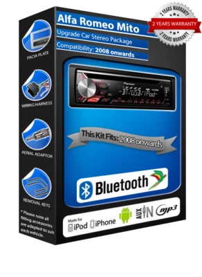 Alfa Romeo Mito Pioneer DEH-S320BT Autoradio, Kit Bluetooth USB CD MP3 AUX In - Immagine 1 di 4