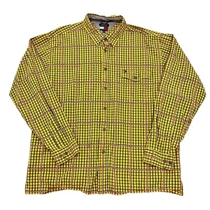 Tommy Hilfiger Shirt Yellow Check Mens 2XL Long Sleeve 100% Cotton Button Up - Picture 1 of 13